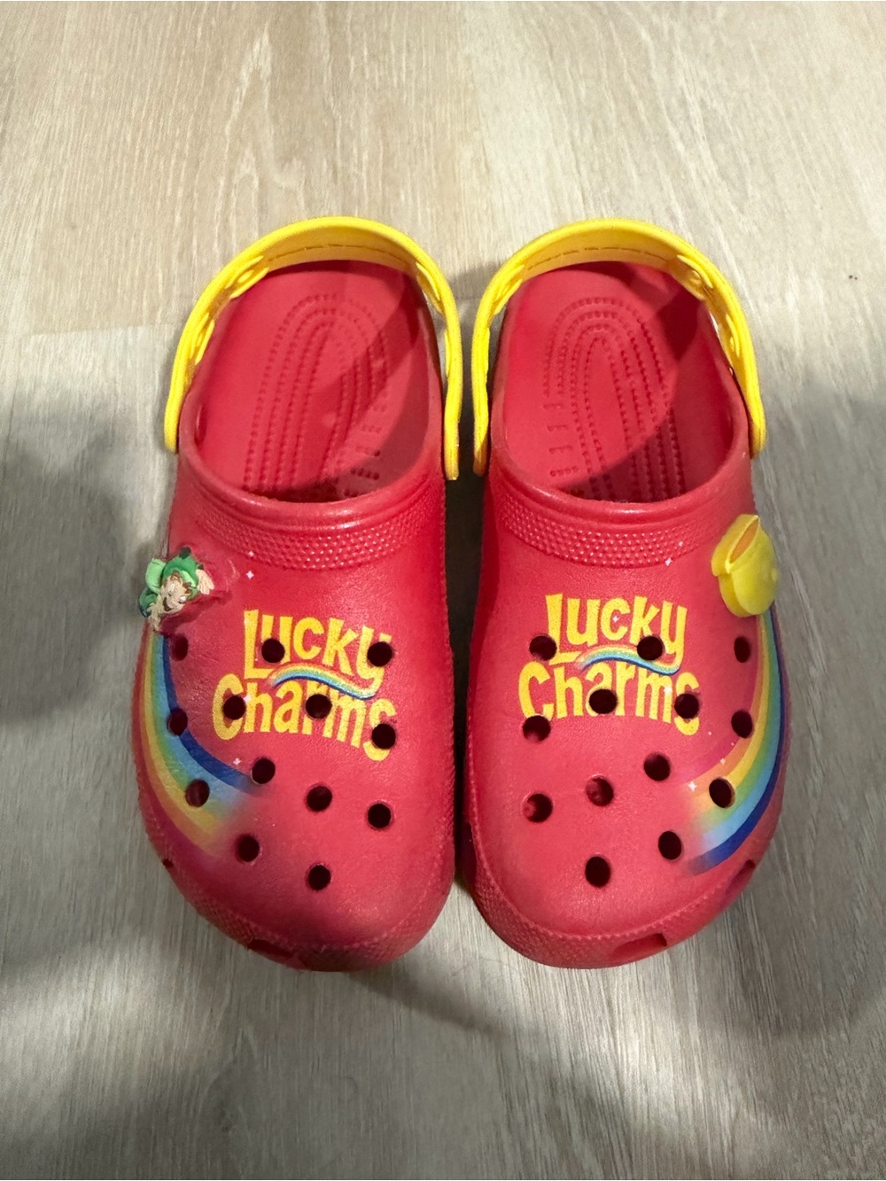Lucky Charms Red Clog Shoes with Yellow Strap